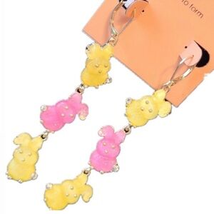 True to Form Pink and Yellow Dangle Bunny Earrings